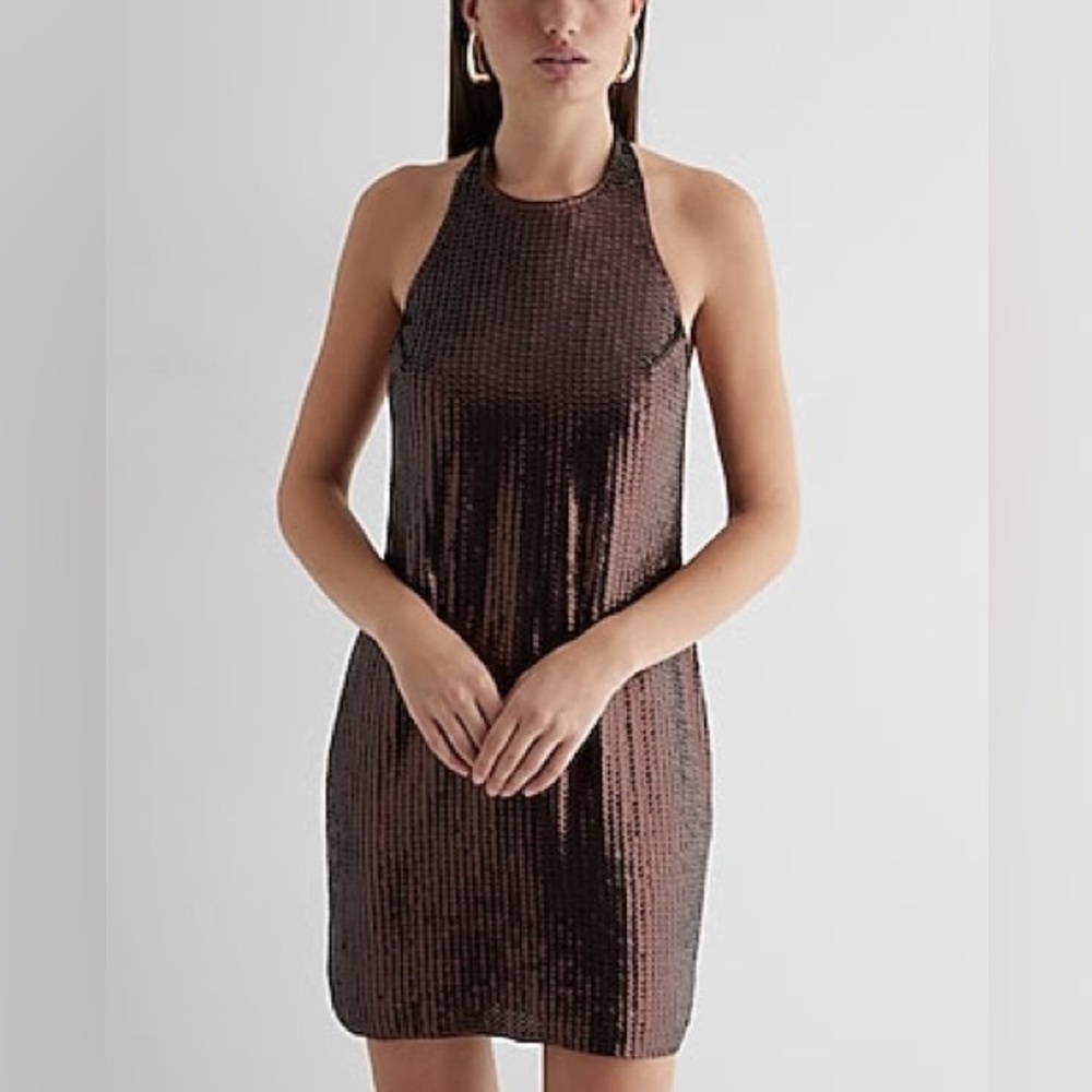 EXPRESS Brown Sequin Sleeveless Dress